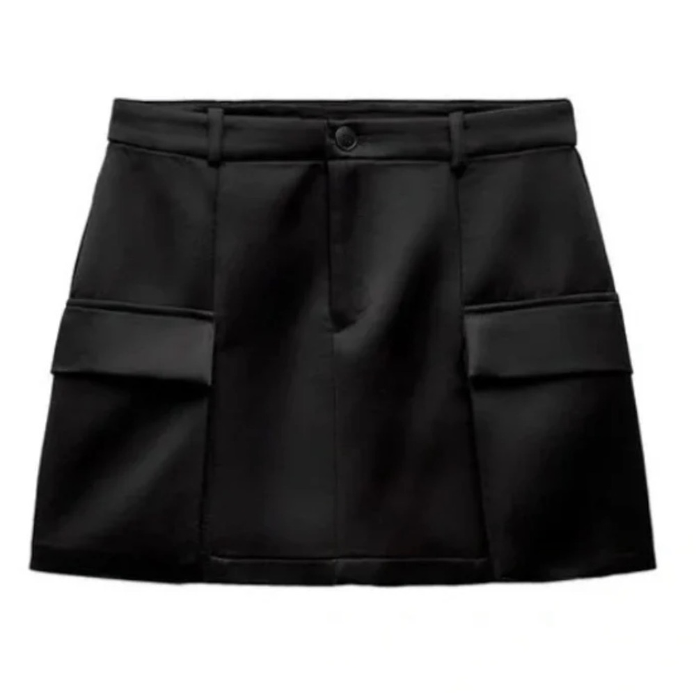 NWT Zara Black Cargo Satin Mini Skirt